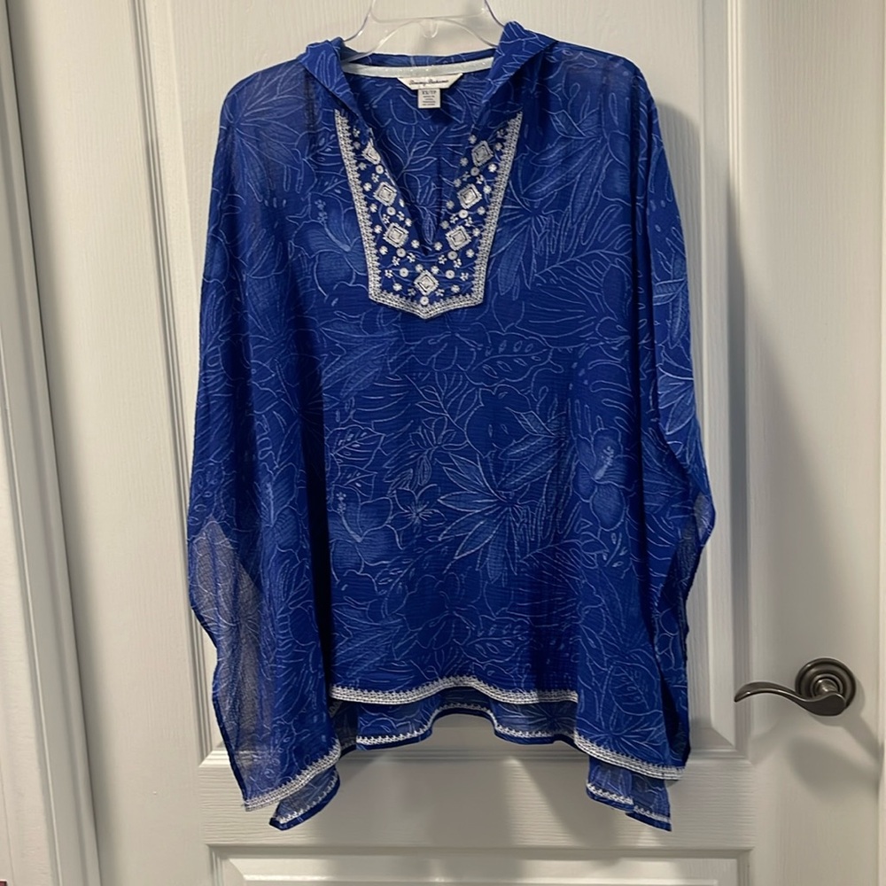 Blue & white floral poncho - Tommy Bahama - XS/S - EUC